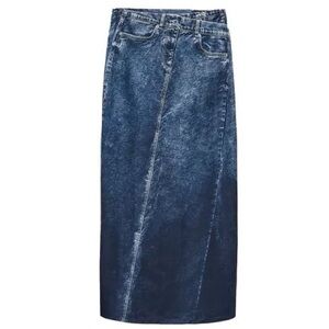 💕 ZARA denim look skirt NEW size S illusion midi jean print pencil, cowgirl